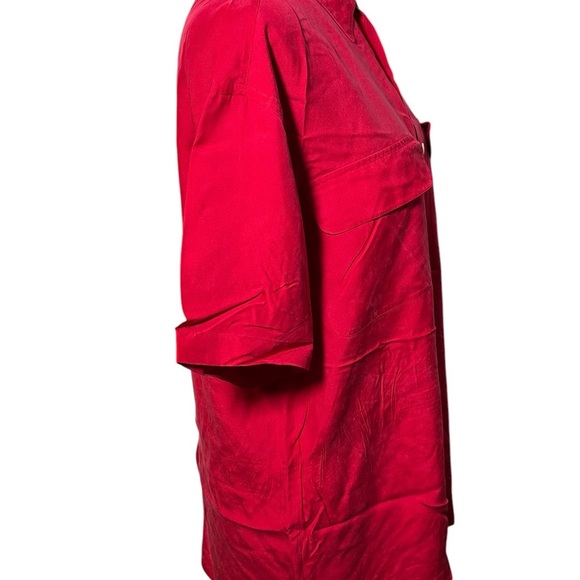 Ralph Lauren Vintage Red Button Front 100% Silk Blouse Size 6 Front Chest Pocket - Picture 3 of 5